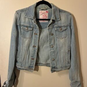 dear AB Slightly Cropped Light Blue Denim Jacket EUC S Jean Jacket Y2K Capsule